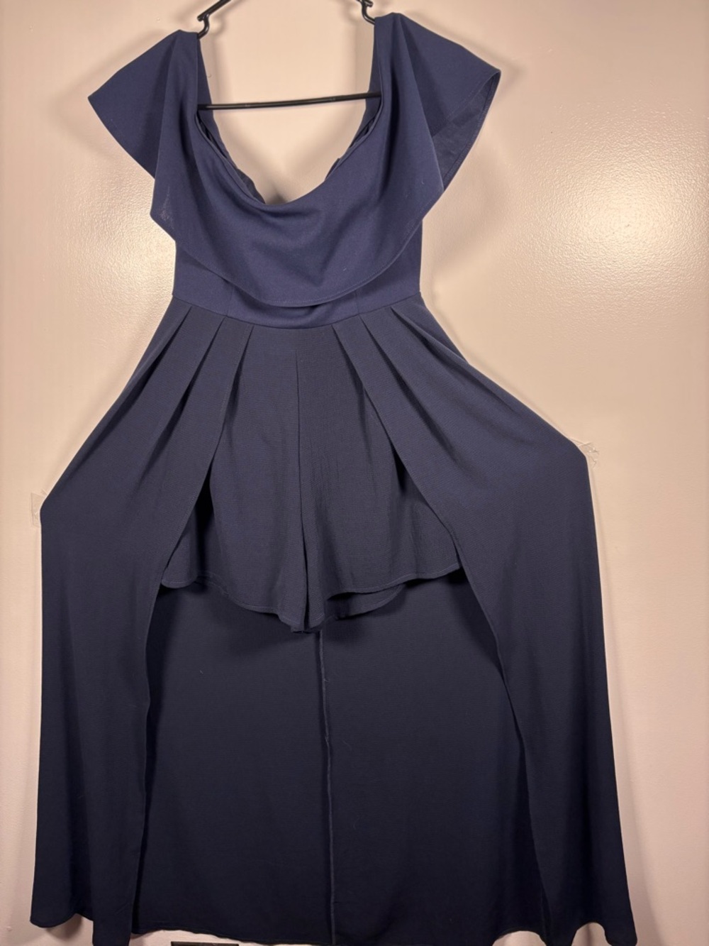 Altar'd State Navy Off-Shoulder High-Low Romper Shorts with Maxi Piece